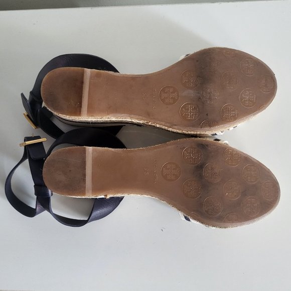Tory Burch karissa Espadrille wedge navy stripe size 8B - Picture 7 of 8